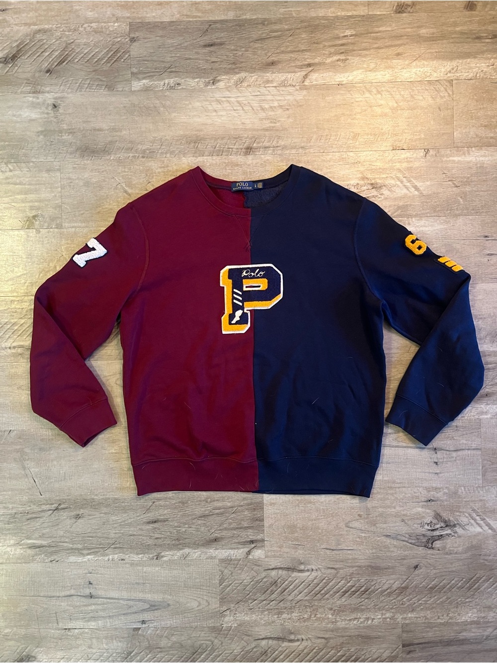 Polo Ralph Lauren Varsity P Patch Sweater Men’s Burgundy/Navy #67 SZ Large Rare